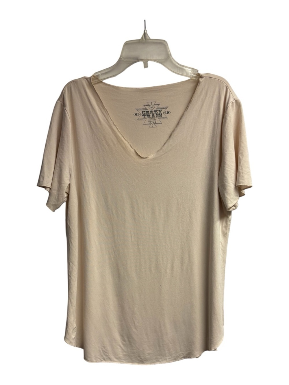 Crazy Train Boutique Brand V-Neck Cream T-Shirt Size Medium